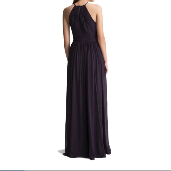 Levkoff Keyhole Neck Chiffon A-Line Gown Plum 12 - Picture 2 of 2